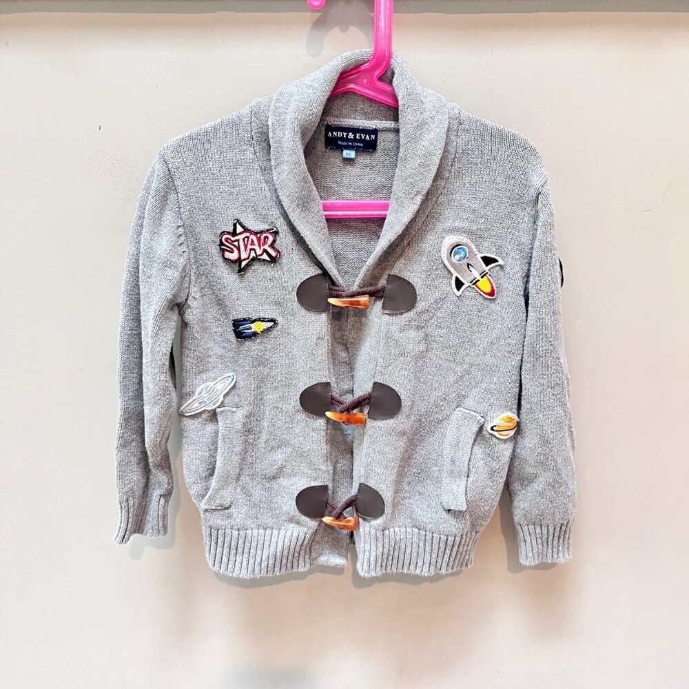 Andy &‎ Evan Gray Space-Themed Toggle Cardigan 100% Cotton Size 5Y